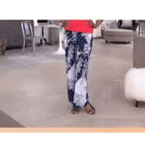 Susan Graver Women 2X Print Liquid Knit Wide Leg Palazzo Pants Black Stretch NWT - Picture 3 of 4